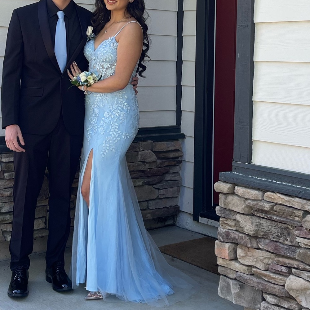 Elegant Light Blue Gown with Slit